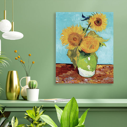 Vase with Three Sunflowers (1888) famous painting