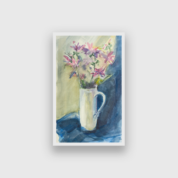 Bouquet Flowers Delicate Pink Blue Drapery Painting