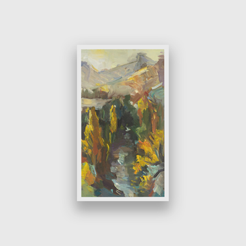 Autumn river mountains landscape dawn author s painting