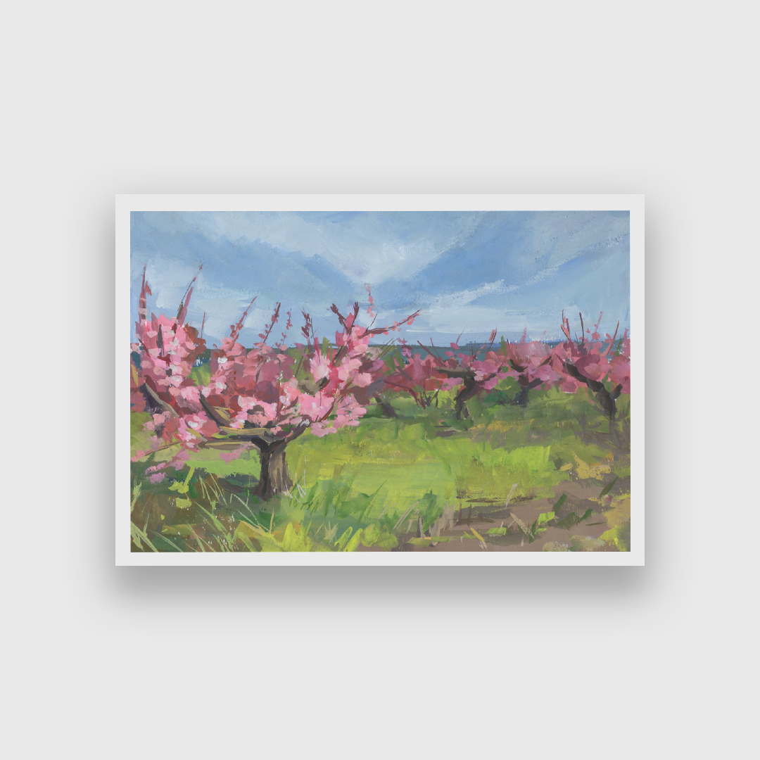 Blooming Trees Gouache Painting