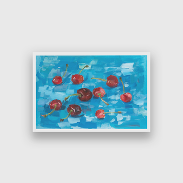 Cherry Painting Gouache Blue Background