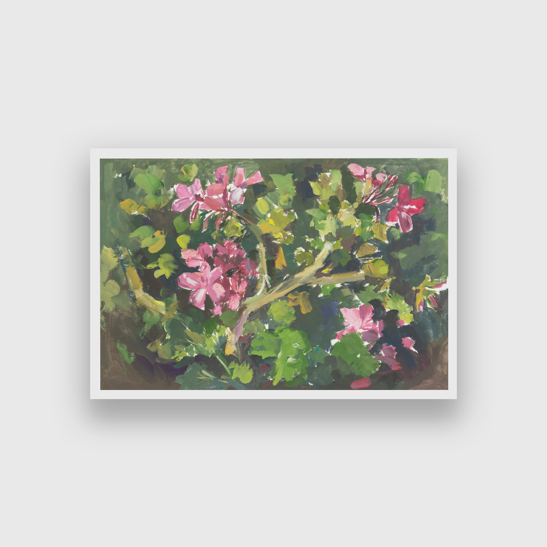 Pink Geranium Gouache Painting