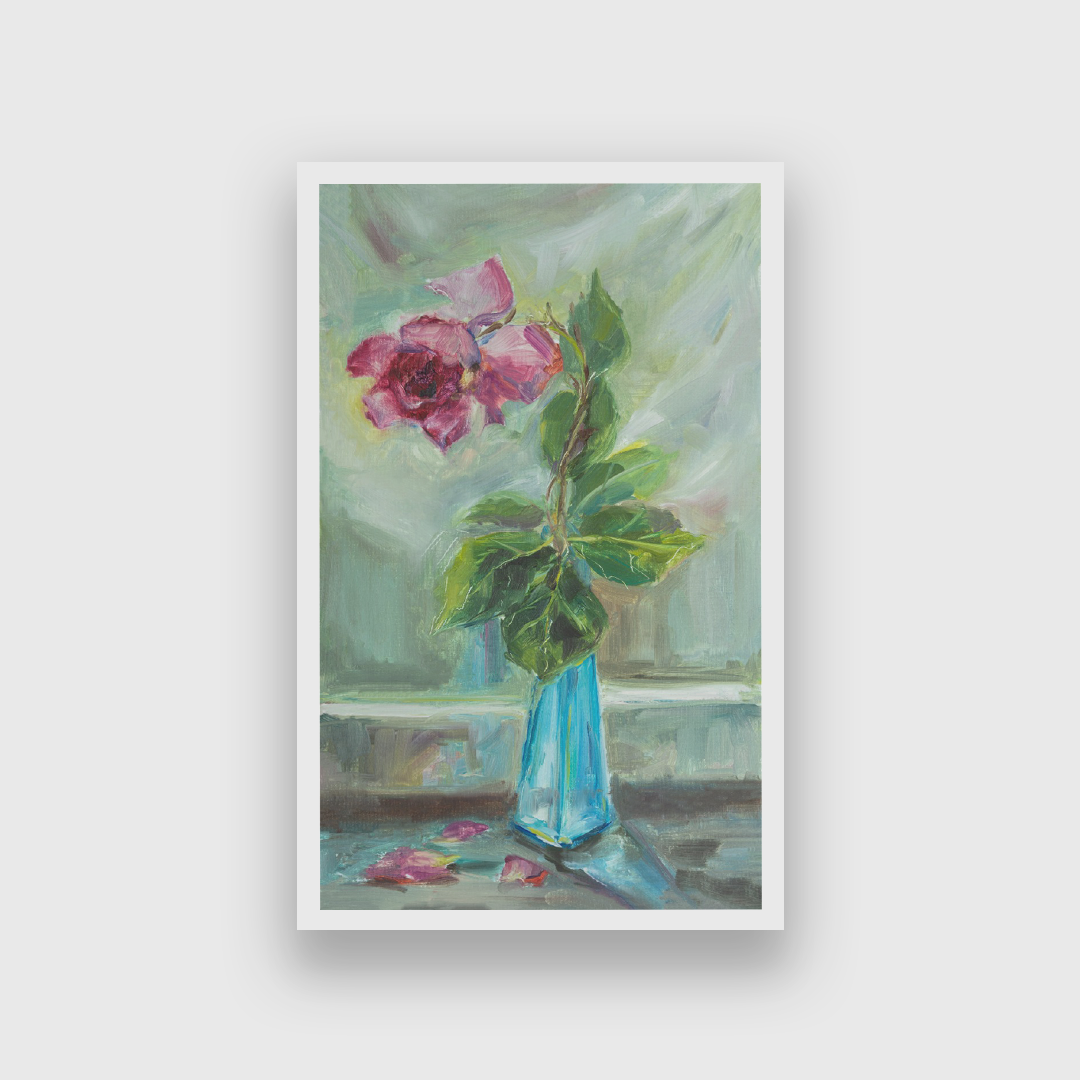 Roses Vase Painting One Rose Withered Blue Vase With Oil Paints Original Author painting