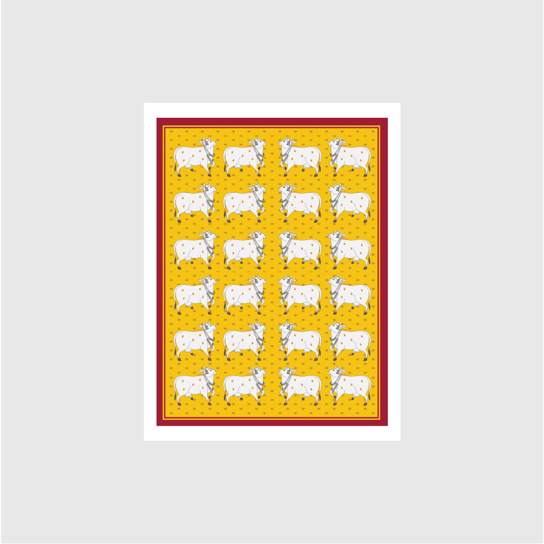 A Beautiful Cow Pichwai Painting- Meri Deewar 3 : 4 Vertical Premium Wall Art Canvas by MeriDeewar