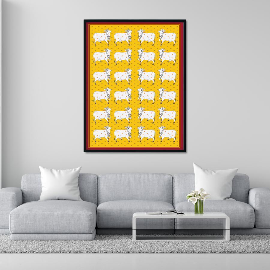 A Beautiful Cow Pichwai Painting- Meri Deewar 3 : 4 Vertical Premium Wall Art Canvas by MeriDeewar
