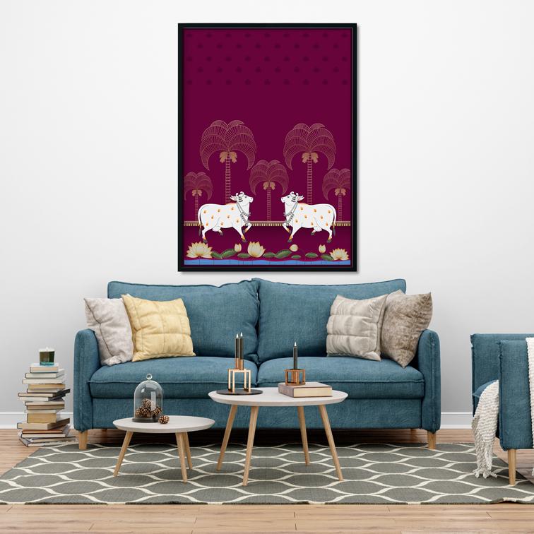 A Beautiful Pichwai Cow Painting 3 : 4.2 Vertical Premium Wall Art Canvas by MeriDeewar