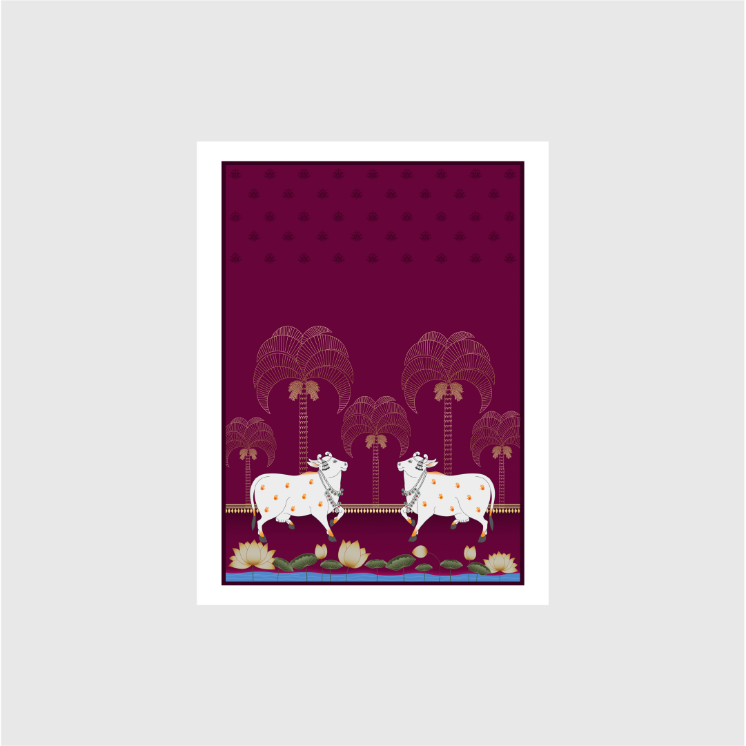 A Beautiful Pichwai Cow Painting 3 : 4.2 Vertical Premium Wall Art Canvas by MeriDeewar