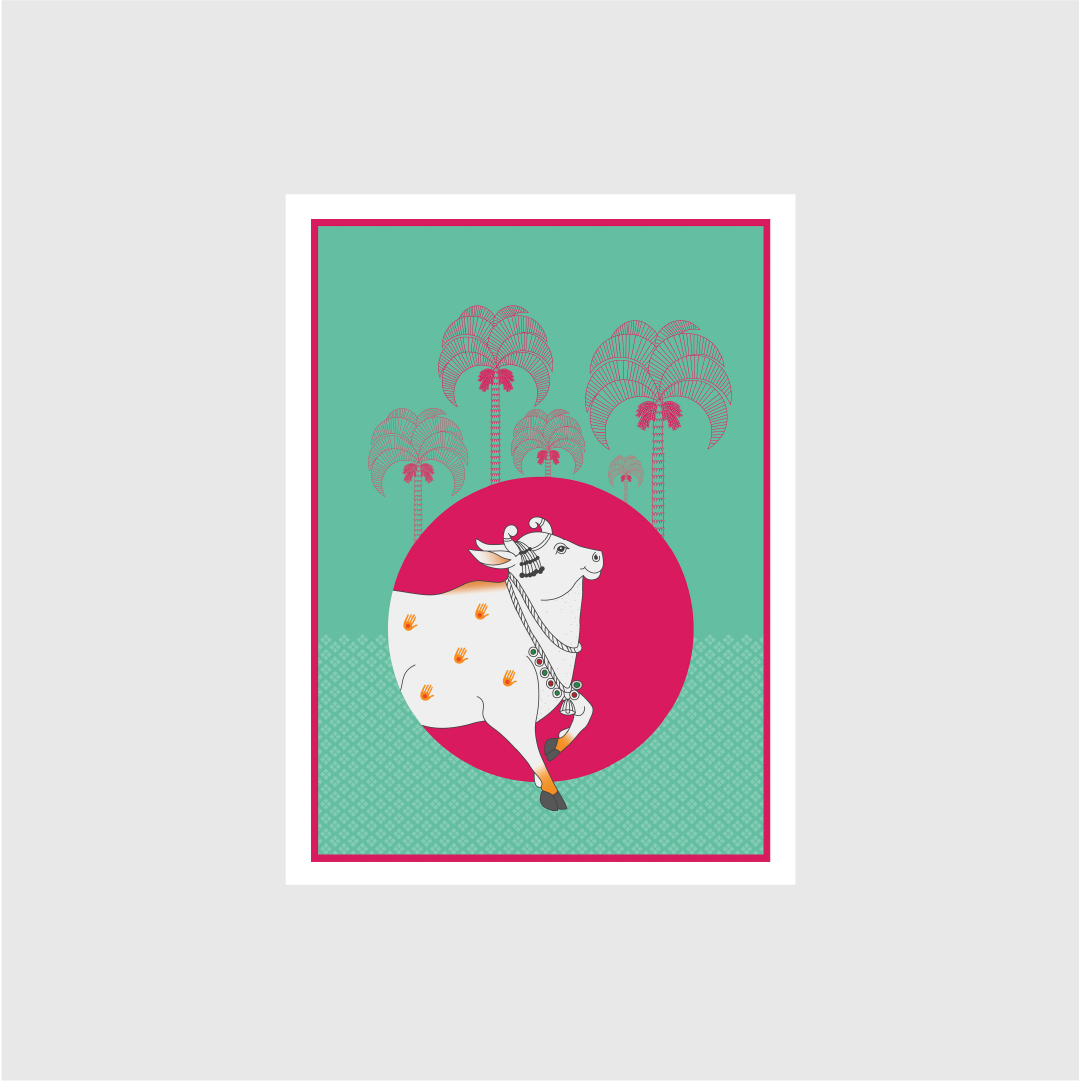 A Beautiful Pichwai Cow Traditional Painting - Meri Deewar 3 : 4.2 Vertical Premium Wall Art Canvas by MeriDeewar