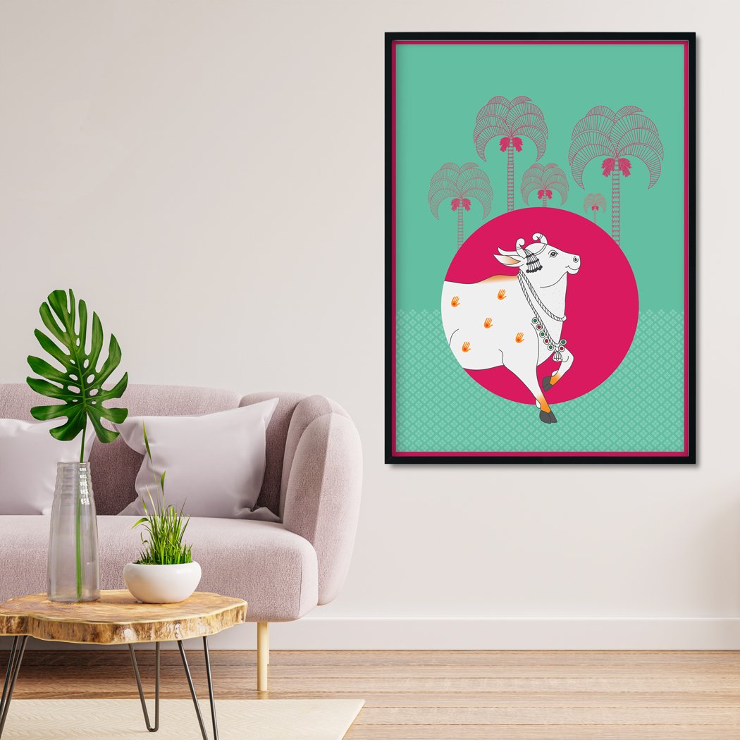 A Beautiful Pichwai Cow Traditional Painting - Meri Deewar 3 : 4.2 Vertical Premium Wall Art Canvas by MeriDeewar