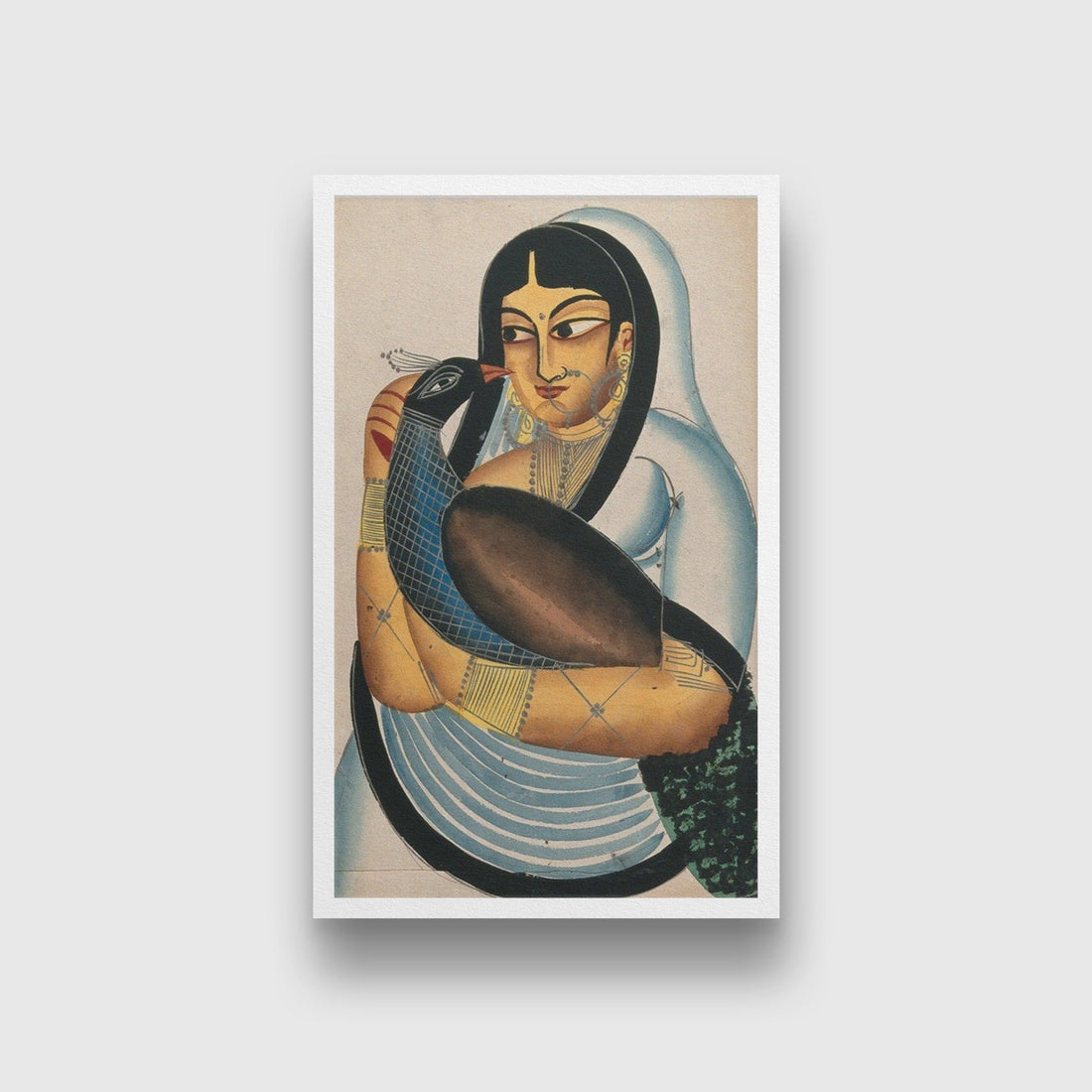 A-courtesan-carrying-a-peacock Painting-Meri Deewar 2 : 3 Vertical Premium Wall Art Canvas by MeriDeewar
