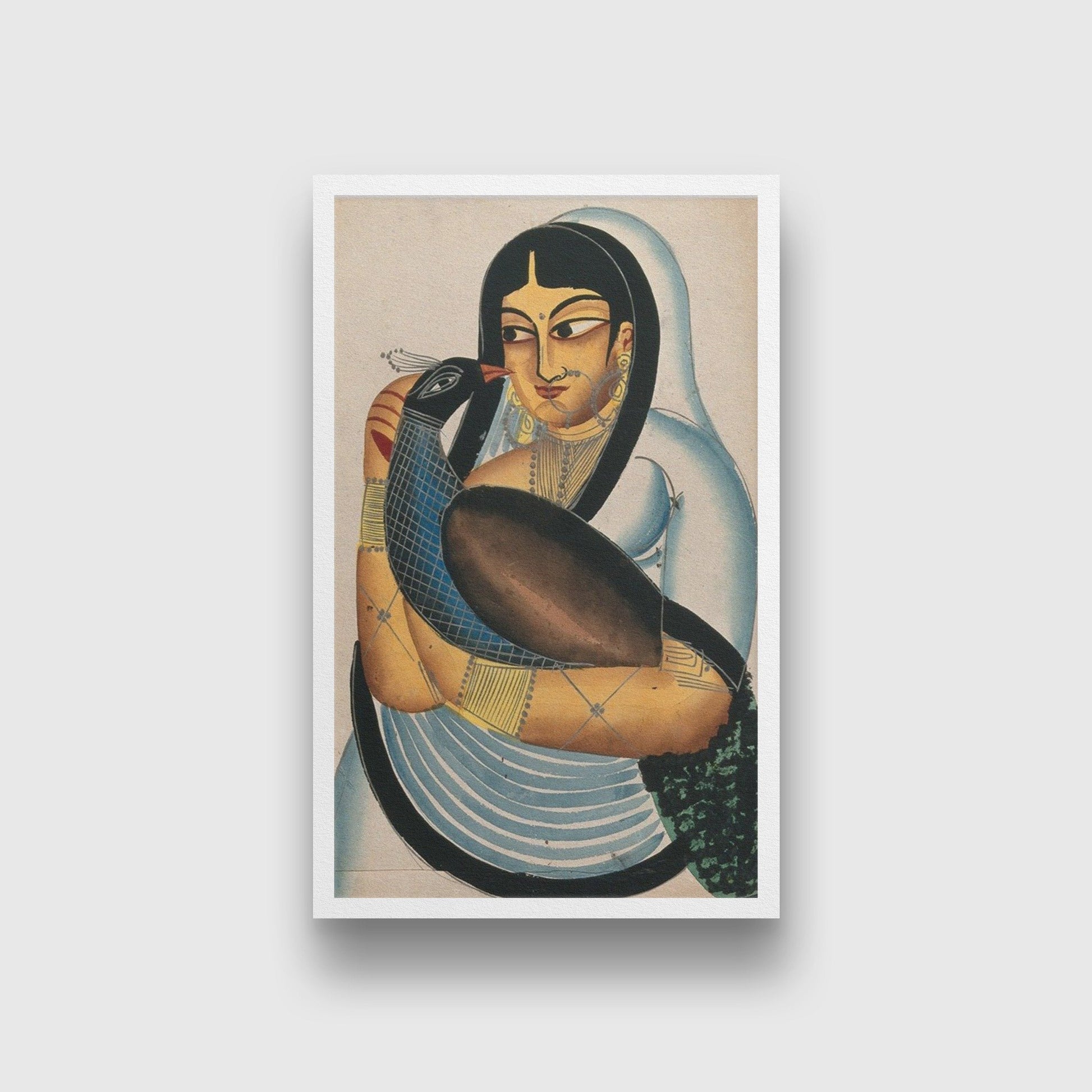 A-courtesan-carrying-a-peacock Painting-Meri Deewar 2 : 3 Vertical Premium Wall Art Canvas by MeriDeewar