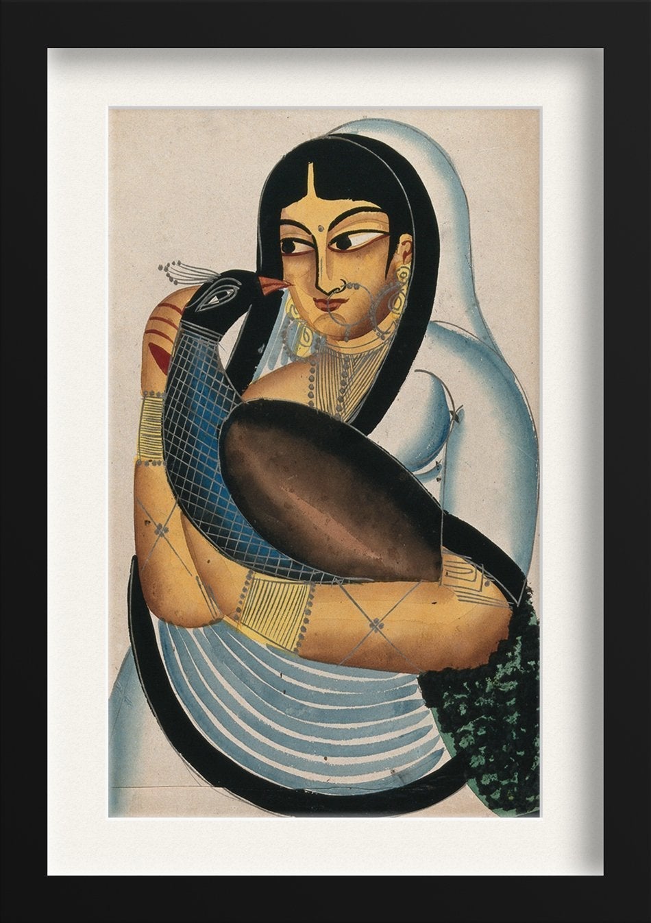 A-courtesan-carrying-a-peacock Painting-Meri Deewar 2 : 3 Vertical Premium Wall Art Canvas by MeriDeewar