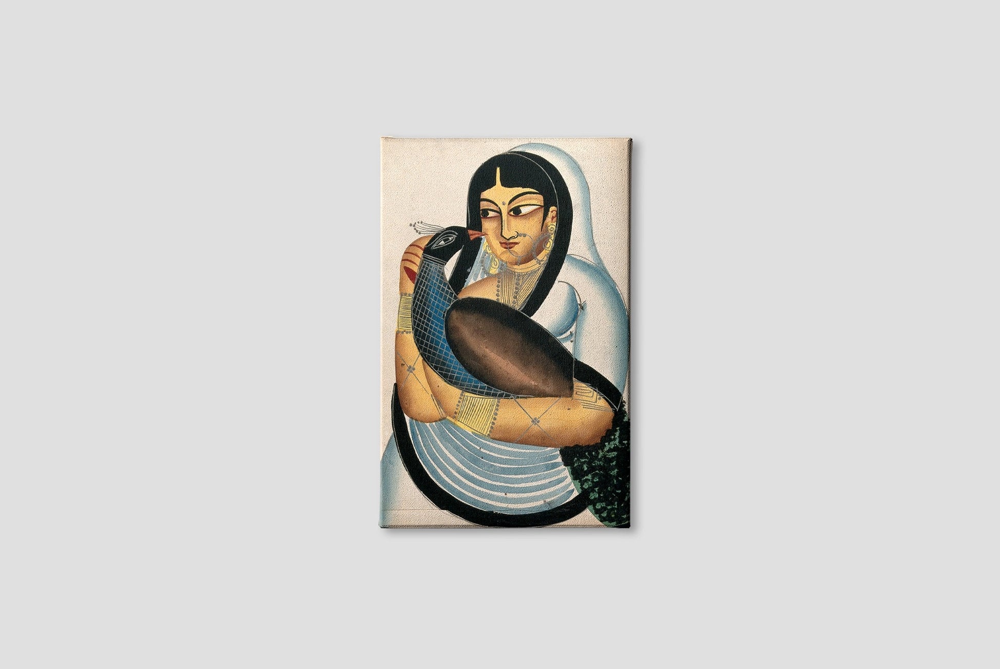 A-courtesan-carrying-a-peacock Painting-Meri Deewar 2 : 3 Vertical Premium Wall Art Canvas by MeriDeewar
