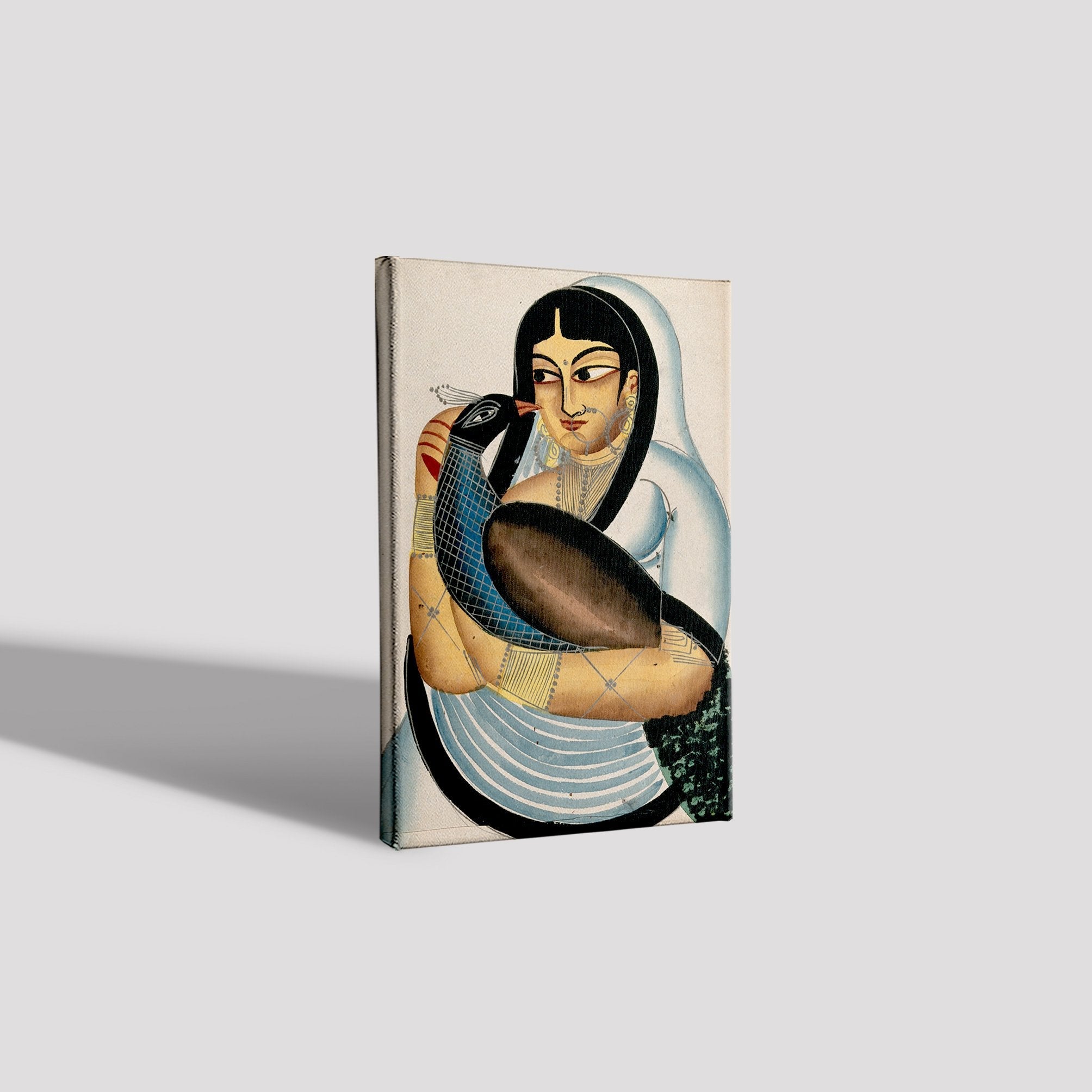 A-courtesan-carrying-a-peacock Painting-Meri Deewar 2 : 3 Vertical Premium Wall Art Canvas by MeriDeewar
