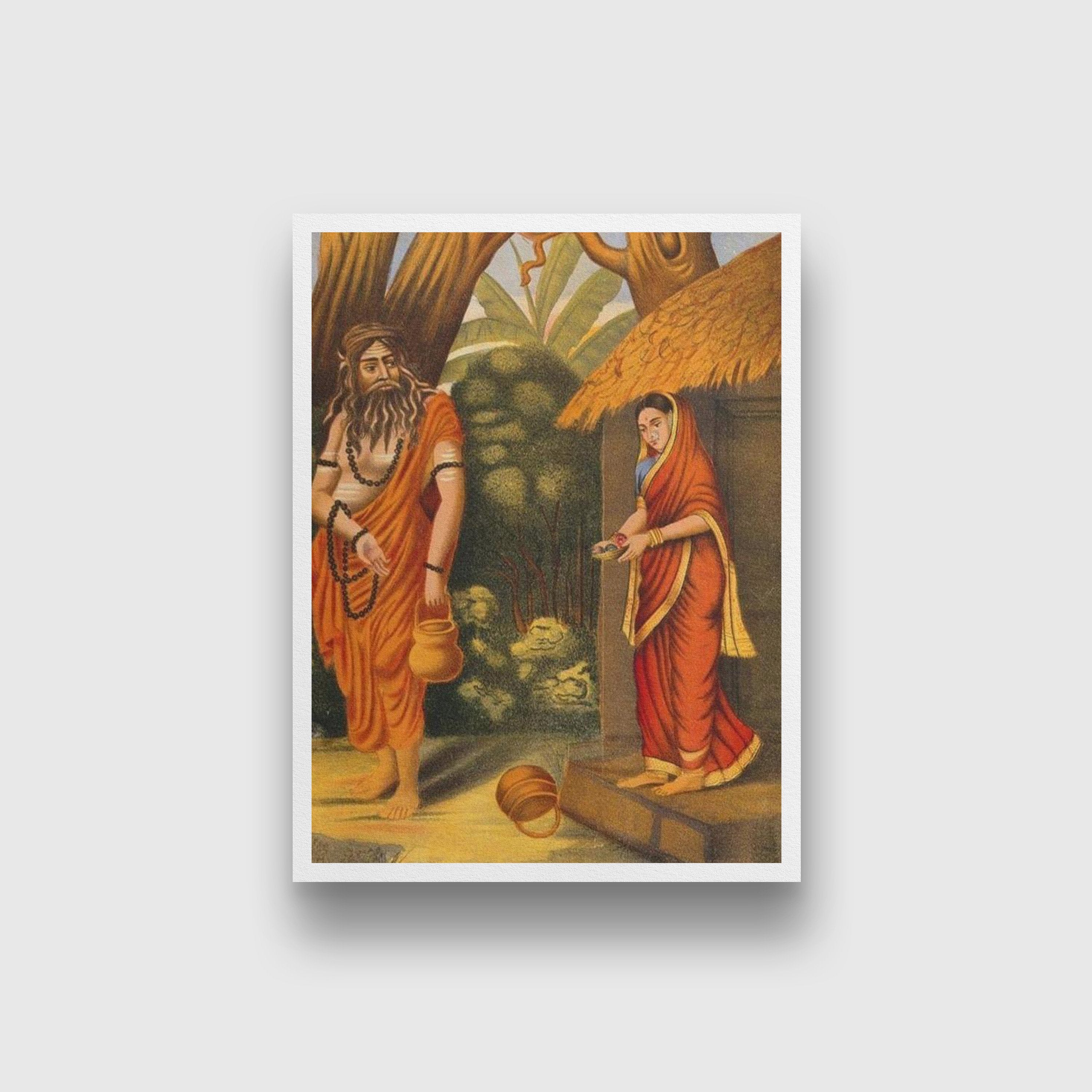 A disguised Ravana luring Sita away Painting-Meri Deewar 3 : 4 Vertical Premium Wall Art Canvas by MeriDeewar