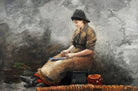 A Fishergirl Baiting Lines painting - Meri Deewar 3 : 2 Horizontal Premium Wall Art Canvas by MeriDeewar