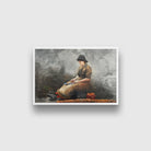 A Fishergirl Baiting Lines painting - Meri Deewar 3 : 2 Horizontal Premium Wall Art Canvas by MeriDeewar