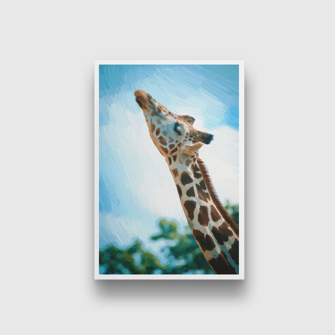 A giraffe looking and listening Painting - Meri Deewar 2 : 3 Vertical Premium Wall Art Canvas by MeriDeewar