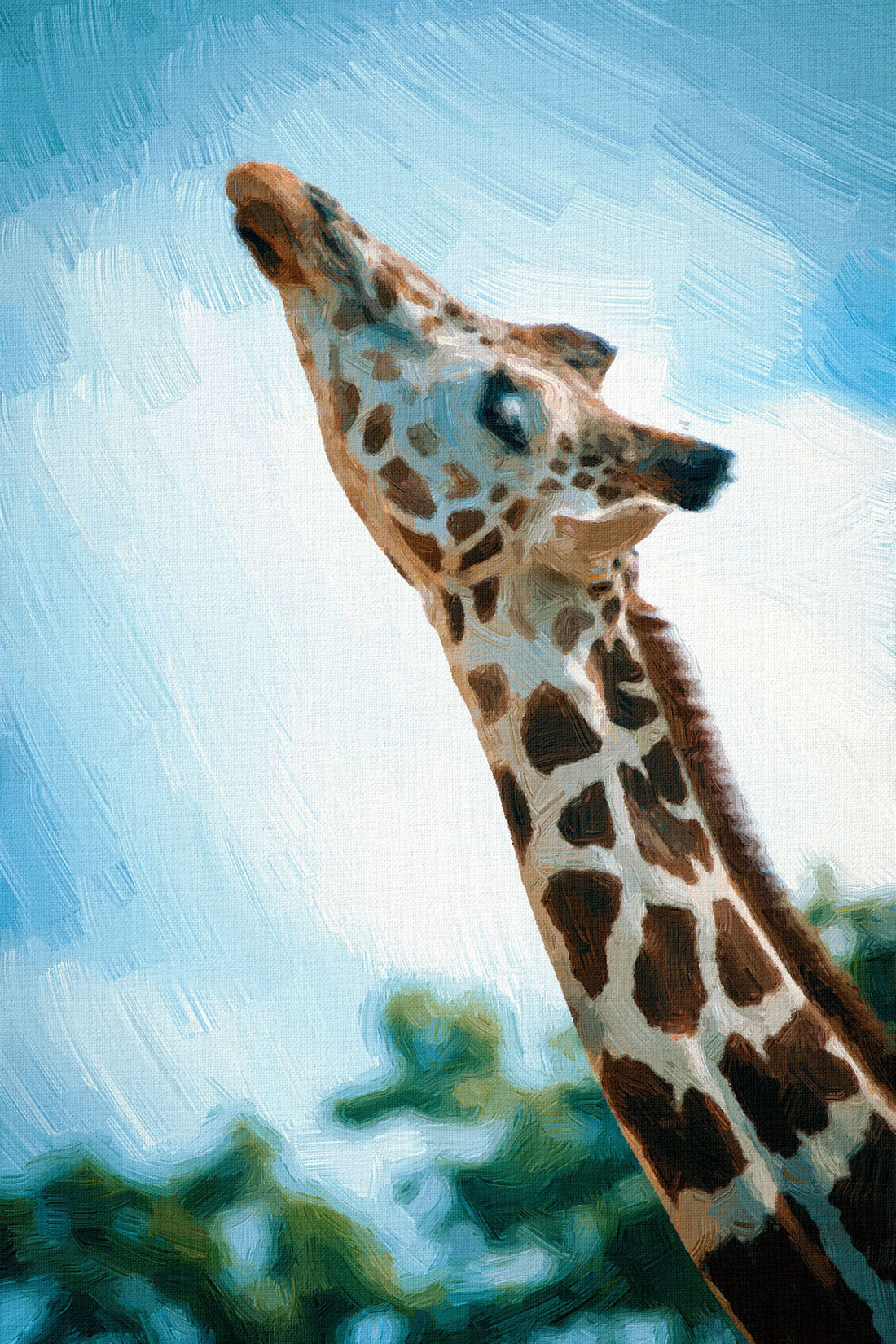 A giraffe looking and listening Painting - Meri Deewar 2 : 3 Vertical Premium Wall Art Canvas by MeriDeewar