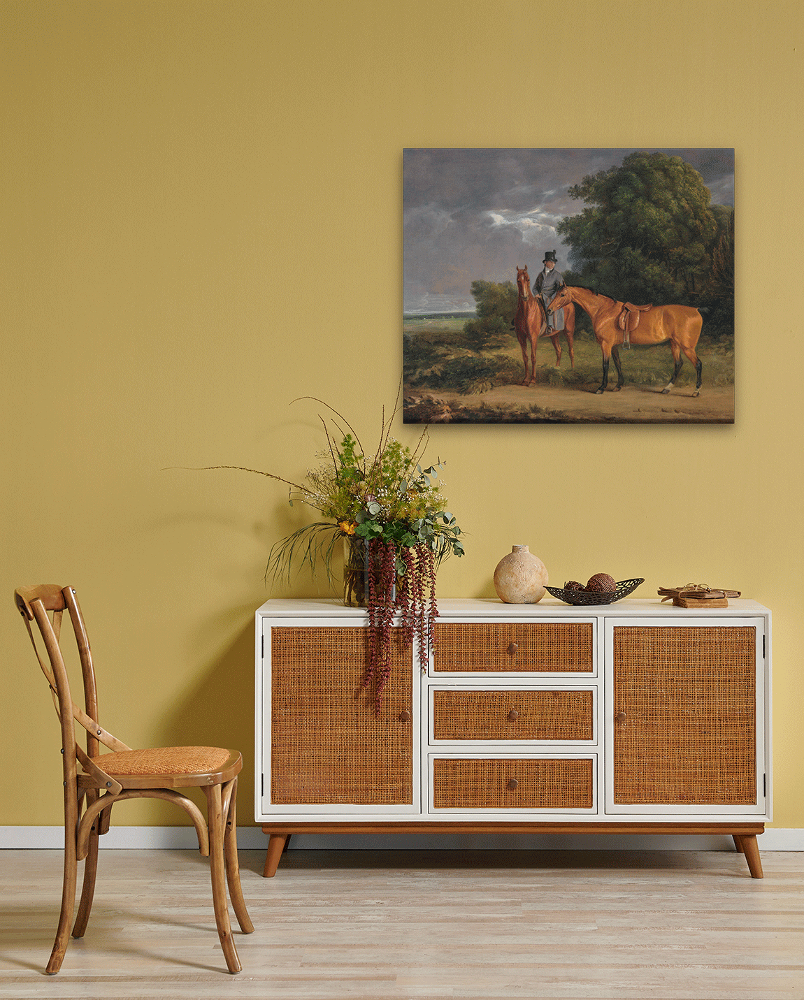 A Groom Mounted on a Chestnut Hunter Painting 5 : 4 Horizontal Premium Wall Art Canvas by MeriDeewar