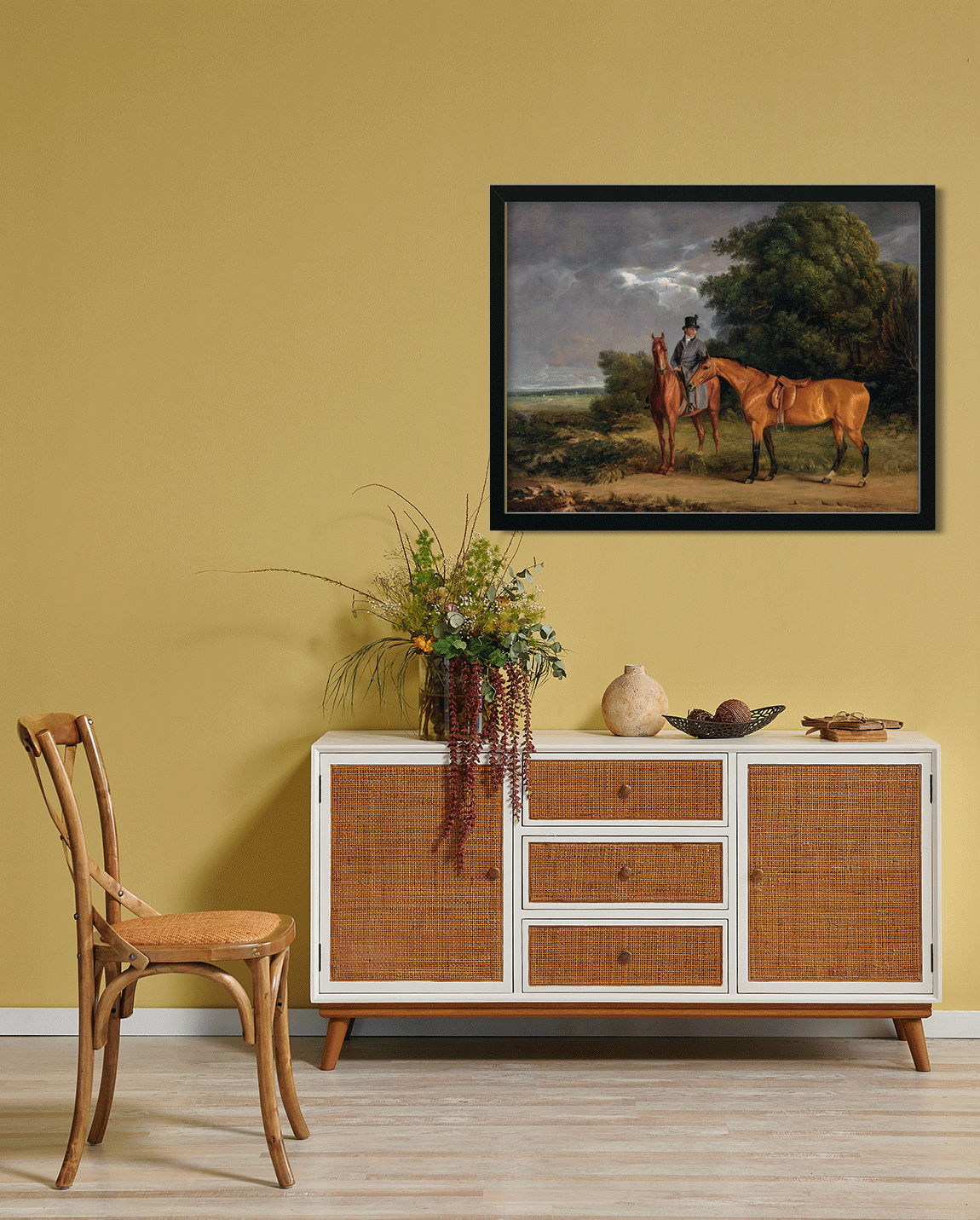 A Groom Mounted on a Chestnut Hunter Painting 5 : 4 Horizontal Premium Wall Art Canvas by MeriDeewar