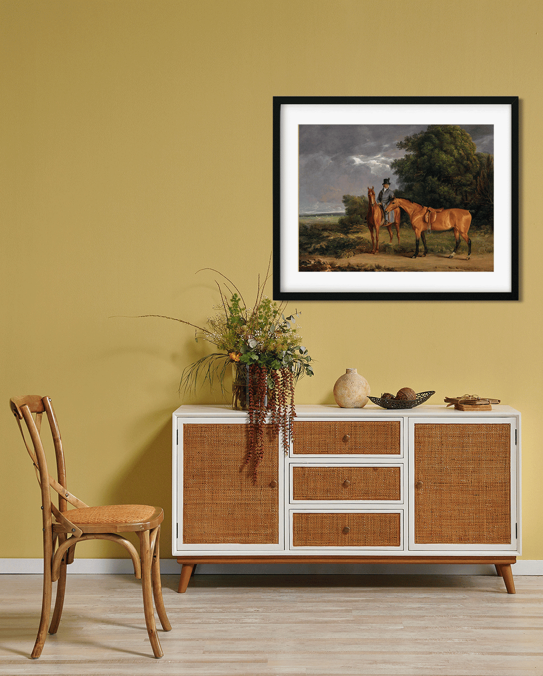 A Groom Mounted on a Chestnut Hunter Painting 5 : 4 Horizontal Premium Wall Art Canvas by MeriDeewar