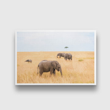 A herd of walking elephants in the Kruger national park painting - Meri Deewar 3 : 2 Horizontal Premium Wall Art Canvas by MeriDeewar
