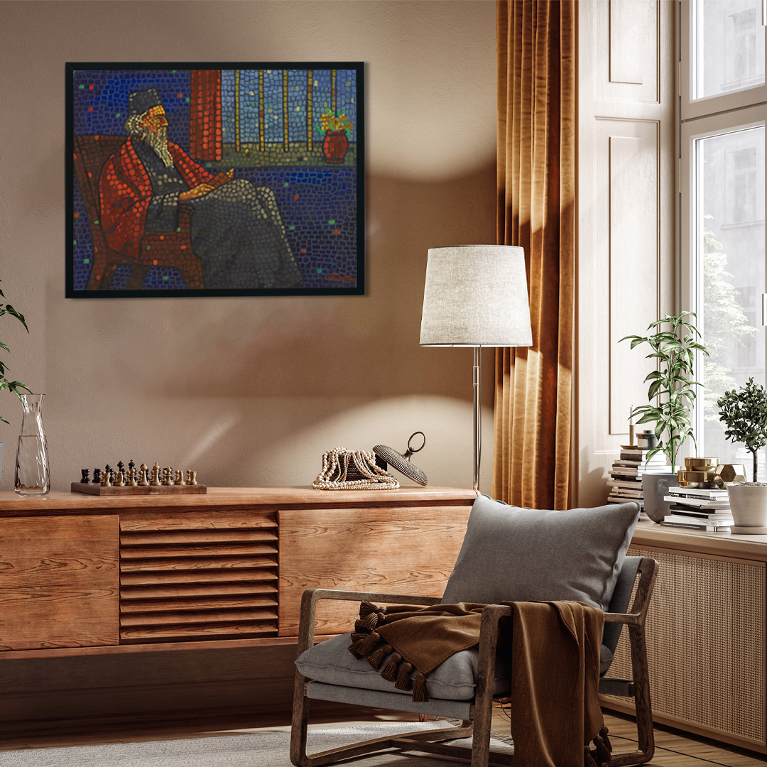 A Portrait Painting of Rabindranath Tagore by Jamini Roy Aka Kabuliwala Painting 4 : 3 Horizontal Premium Wall Art Canvas by MeriDeewar