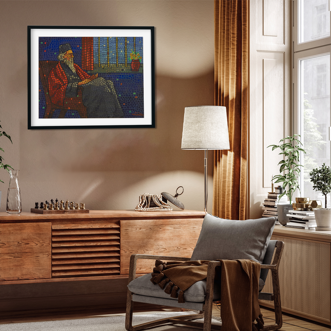 A Portrait Painting of Rabindranath Tagore by Jamini Roy Aka Kabuliwala Painting 4 : 3 Horizontal Premium Wall Art Canvas by MeriDeewar