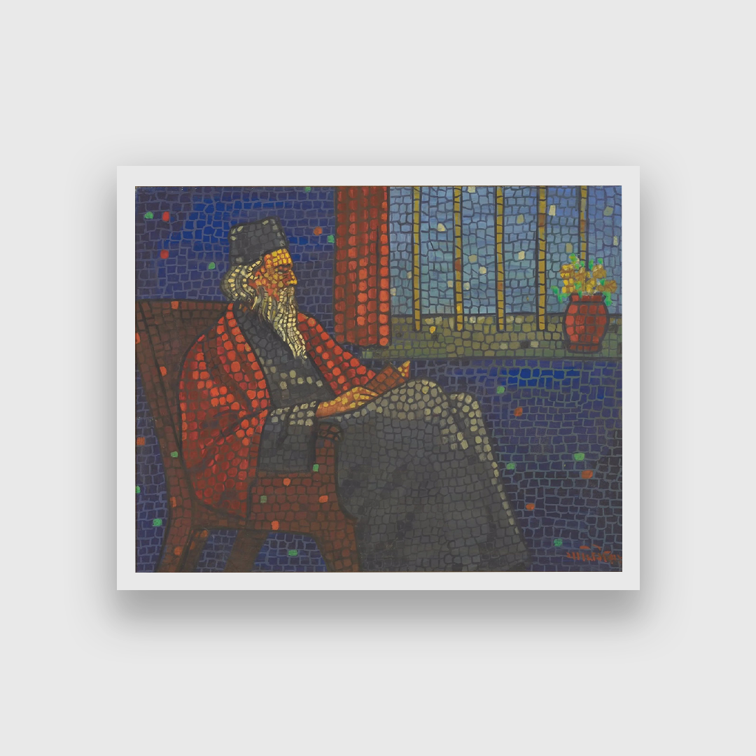 A Portrait Painting of Rabindranath Tagore by Jamini Roy Aka Kabuliwala Painting 4 : 3 Horizontal Premium Wall Art Canvas by MeriDeewar