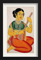 A-seated-courtesan-playing-a-sitar Painting-Meri Deewar 2 : 3 Vertical Premium Wall Art Canvas by MeriDeewar