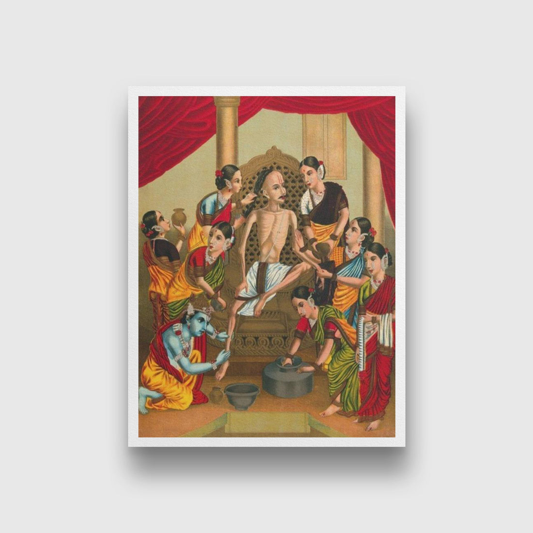 A seven women and Krishna Painting-Meri Deewar 3 : 4 Vertical Premium Wall Art Canvas by MeriDeewar