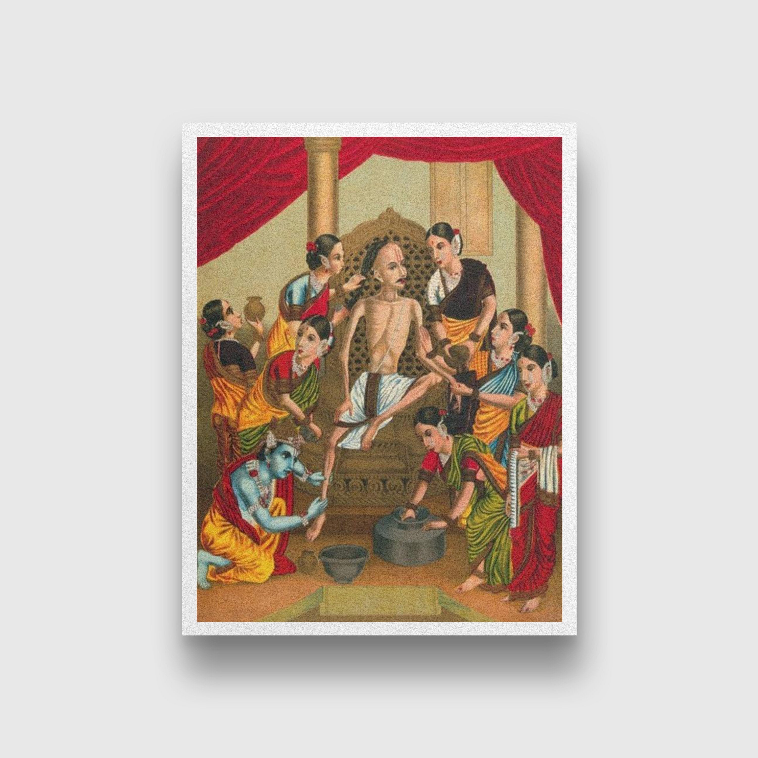 A seven women and Krishna Painting-Meri Deewar 3 : 4 Vertical Premium Wall Art Canvas by MeriDeewar