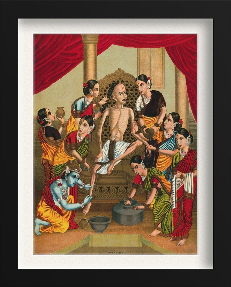 A seven women and Krishna Painting-Meri Deewar 3 : 4 Vertical Premium Wall Art Canvas by MeriDeewar