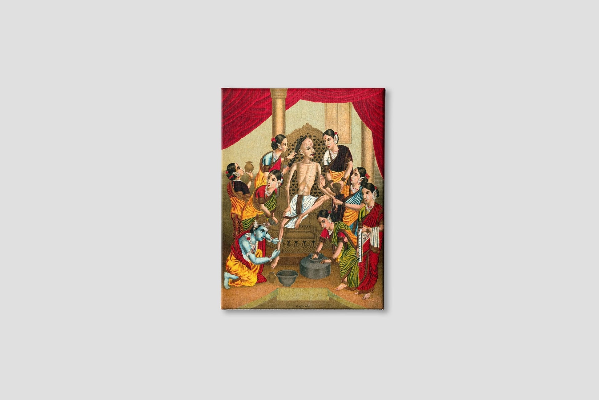 A seven women and Krishna Painting-Meri Deewar 3 : 4 Vertical Premium Wall Art Canvas by MeriDeewar
