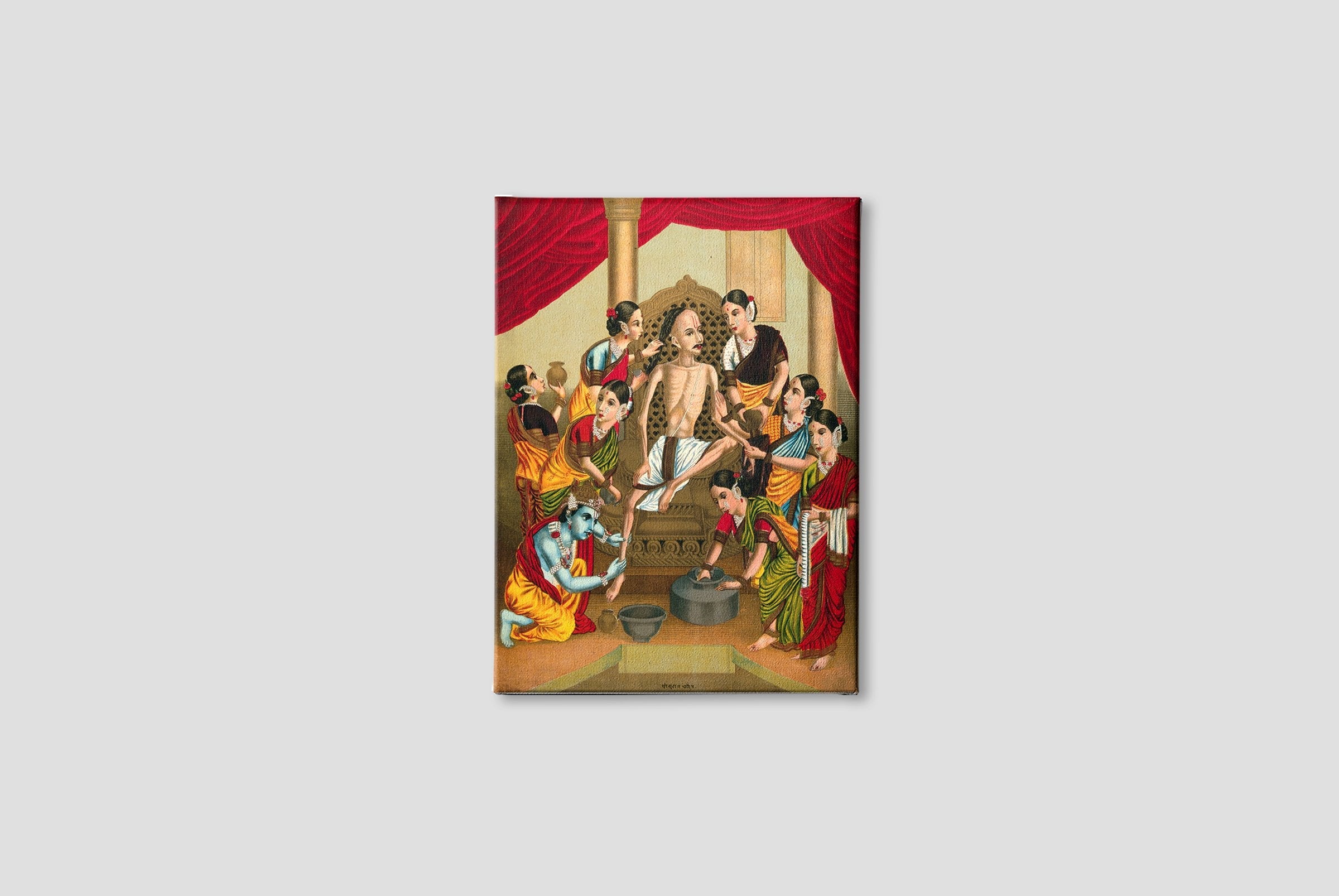 A seven women and Krishna Painting-Meri Deewar 3 : 4 Vertical Premium Wall Art Canvas by MeriDeewar