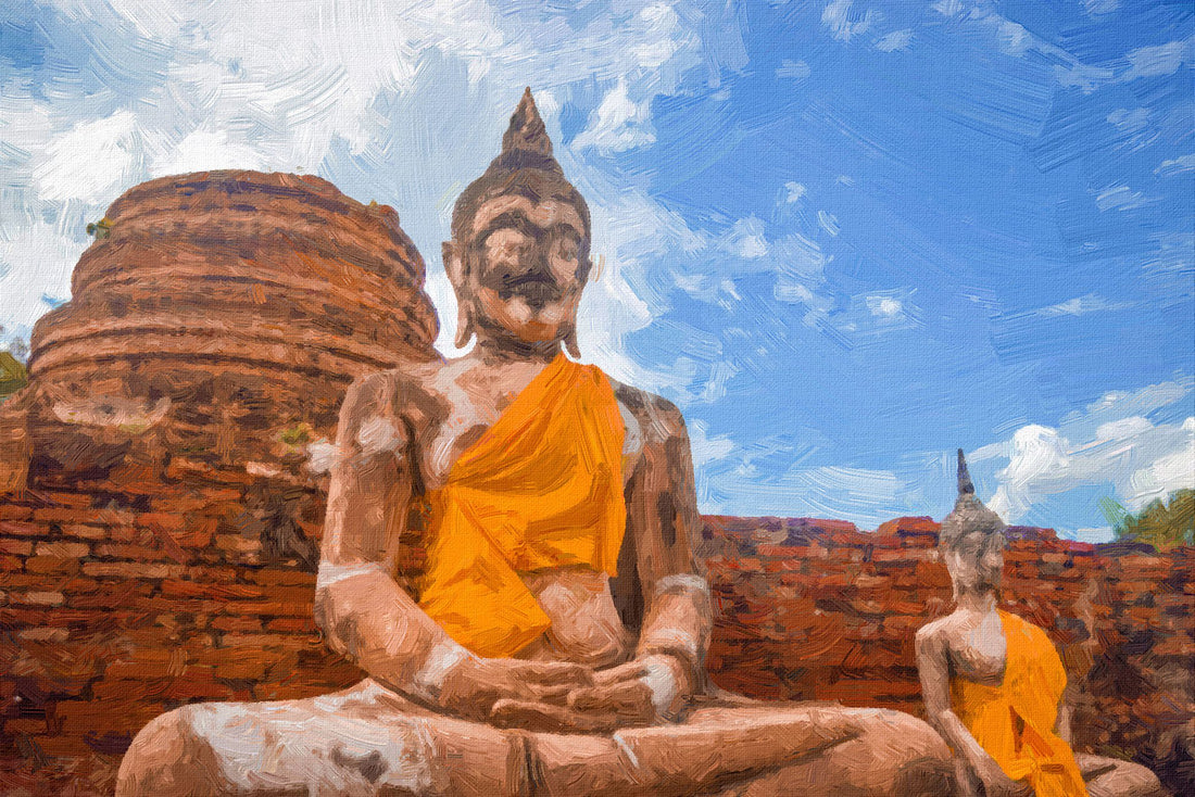 A tall Buddha statue painting - Meri Deewar 3 : 2 Horizontal Premium Wall Art Canvas by MeriDeewar