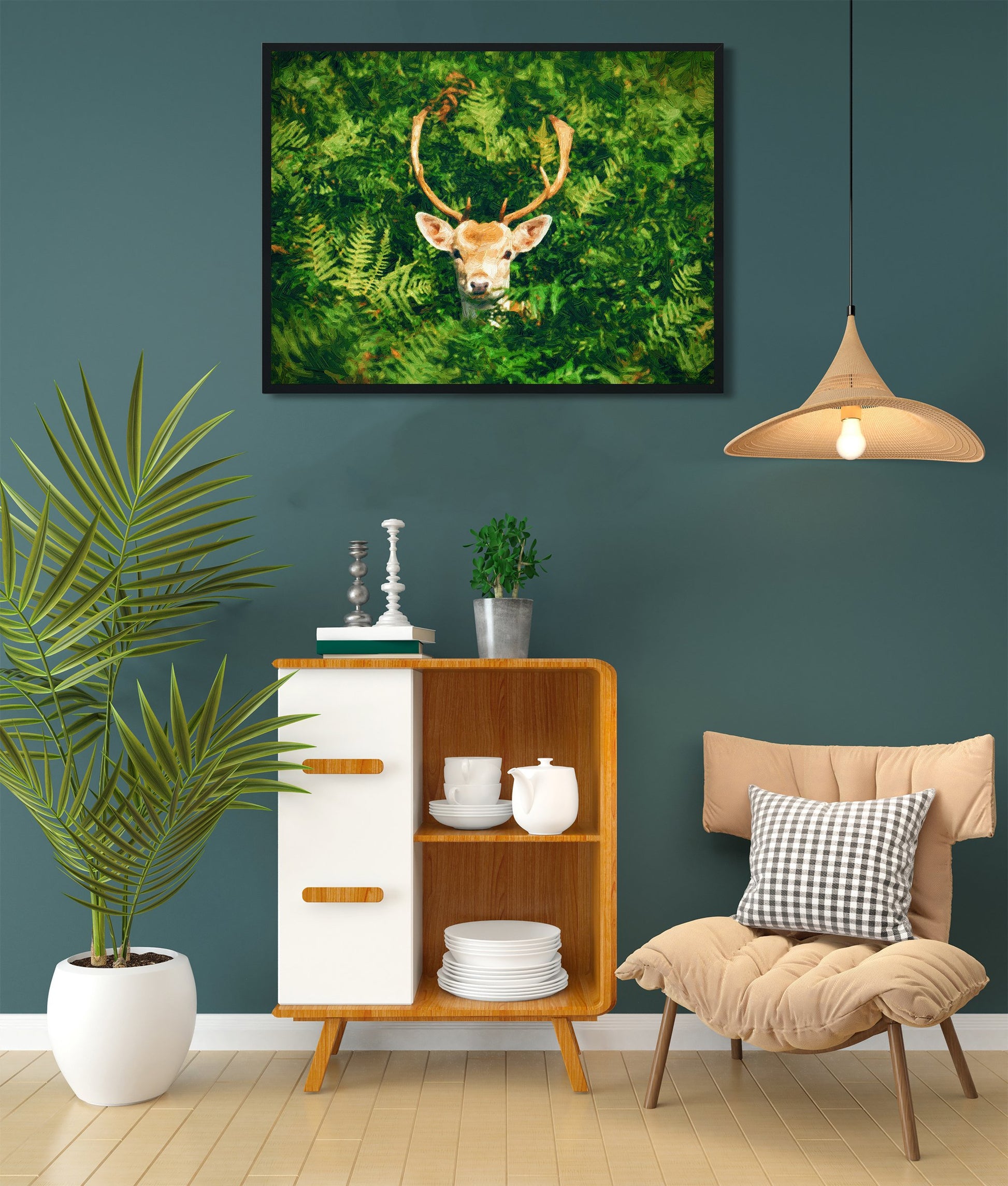 A Wild Dear look at camera painting - Meri Deewar 4 : 3 Horizontal Premium Wall Art Canvas by MeriDeewar