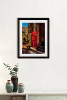 A woman giving alms to a beggar outside a temple to Lord Shiva Painting - Meri Deewar 4 X 5.5 Vertical Premium Wall Art Canvas by MeriDeewar