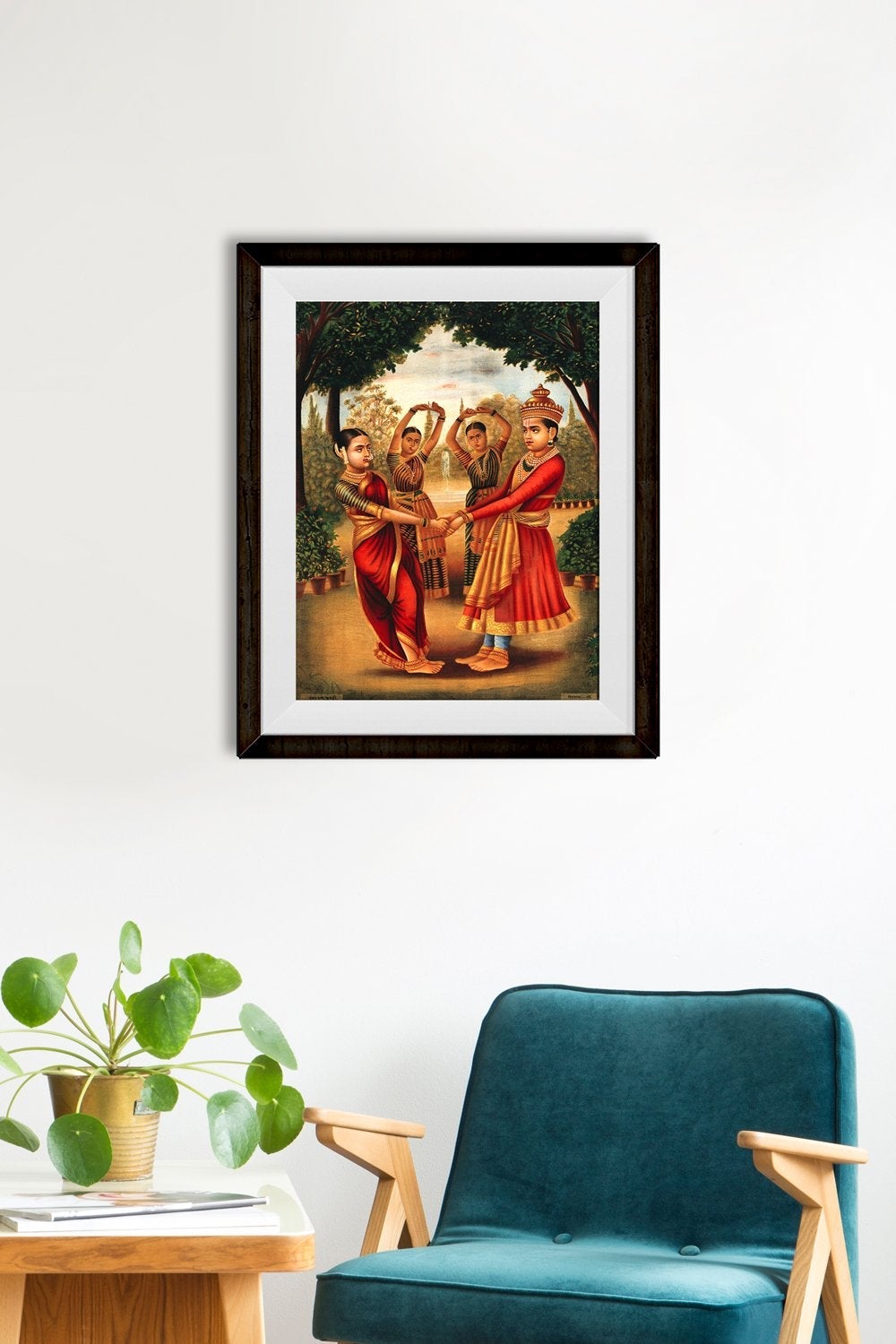 A-young-girl-and-boy-dance-in-a-garden Painting-Meri Deewar 3 : 4 Vertical Premium Wall Art Canvas by MeriDeewar