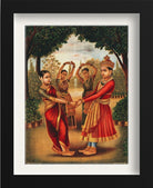 A-young-girl-and-boy-dance-in-a-garden Painting-Meri Deewar 3 : 4 Vertical Premium Wall Art Canvas by MeriDeewar