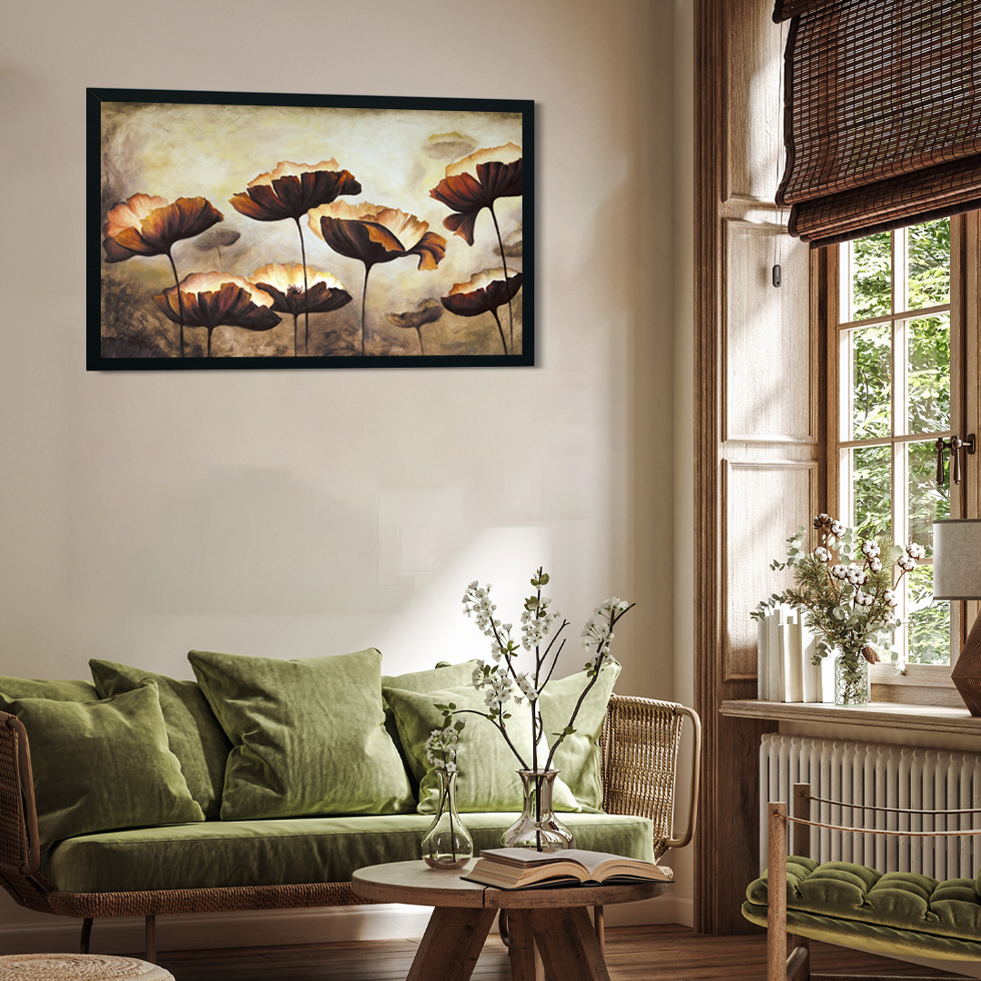 Abstract Brown Flowers Design Printed Wall Painting 4 : 3 Horizontal Premium Wall Art Canvas by MeriDeewar