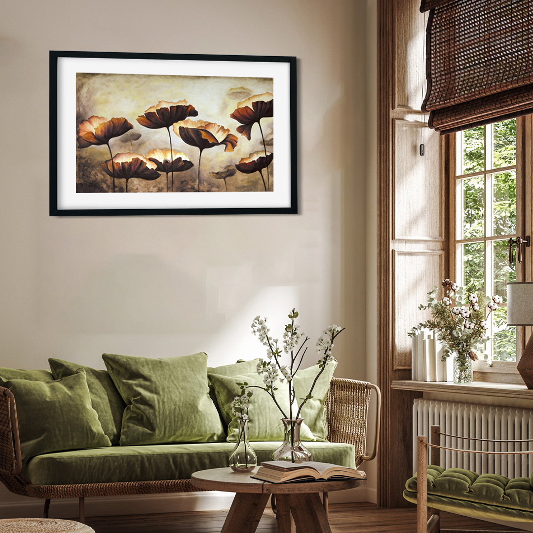 Abstract Brown Flowers Design Printed Wall Painting 4 : 3 Horizontal Premium Wall Art Canvas by MeriDeewar