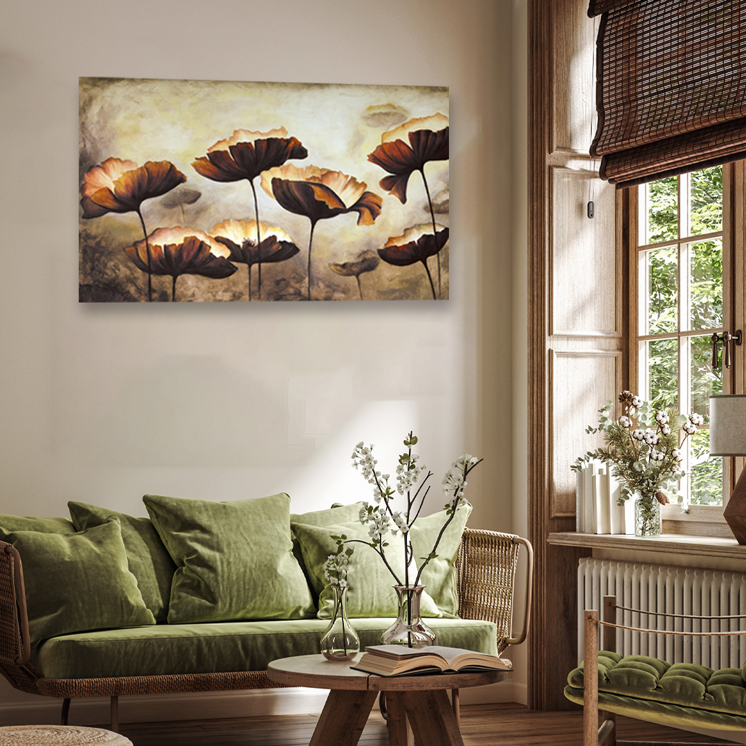 Abstract Brown Flowers Design Printed Wall Painting 4 : 3 Horizontal Premium Wall Art Canvas by MeriDeewar