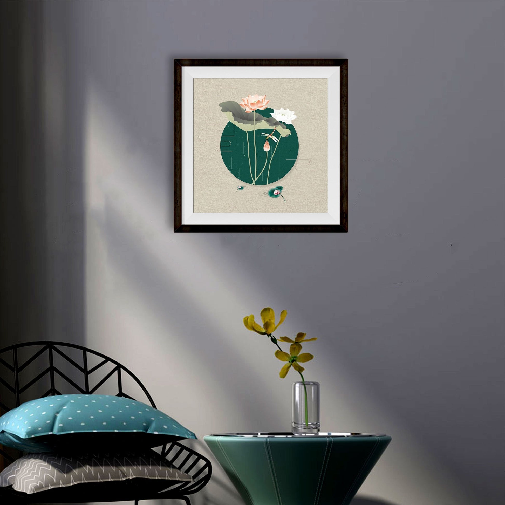 Abstract Lotus Painting 1 : 1 Square Premium Wall Art Canvas by MeriDeewar