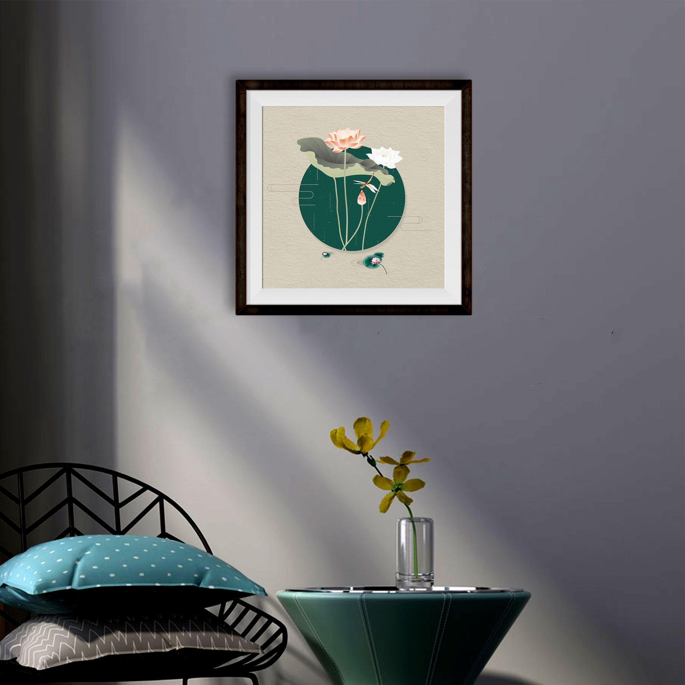 Abstract Lotus Painting 1 : 1 Square Premium Wall Art Canvas by MeriDeewar