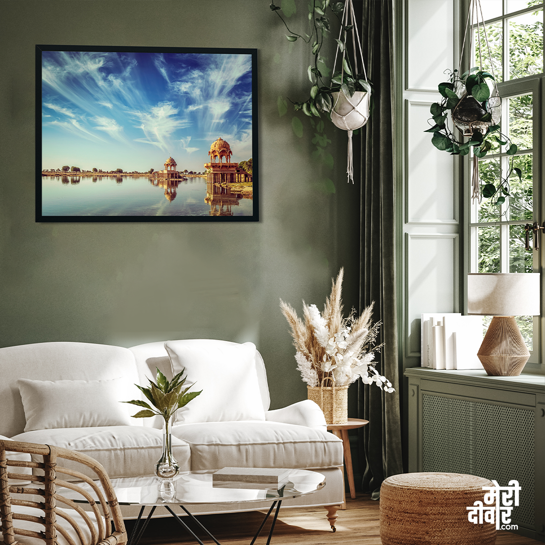 Adi Sagar Lake Jaisalmer Painting 3 : 2 Horizontal Premium Wall Art Canvas by MeriDeewar
