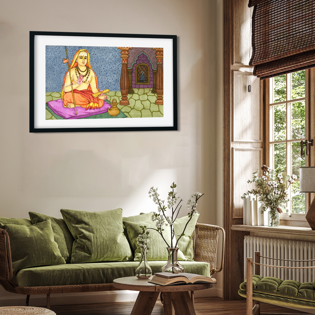Adi Shankaracharya Painting 3 : 2 Horizontal Premium Wall Art Canvas by MeriDeewar