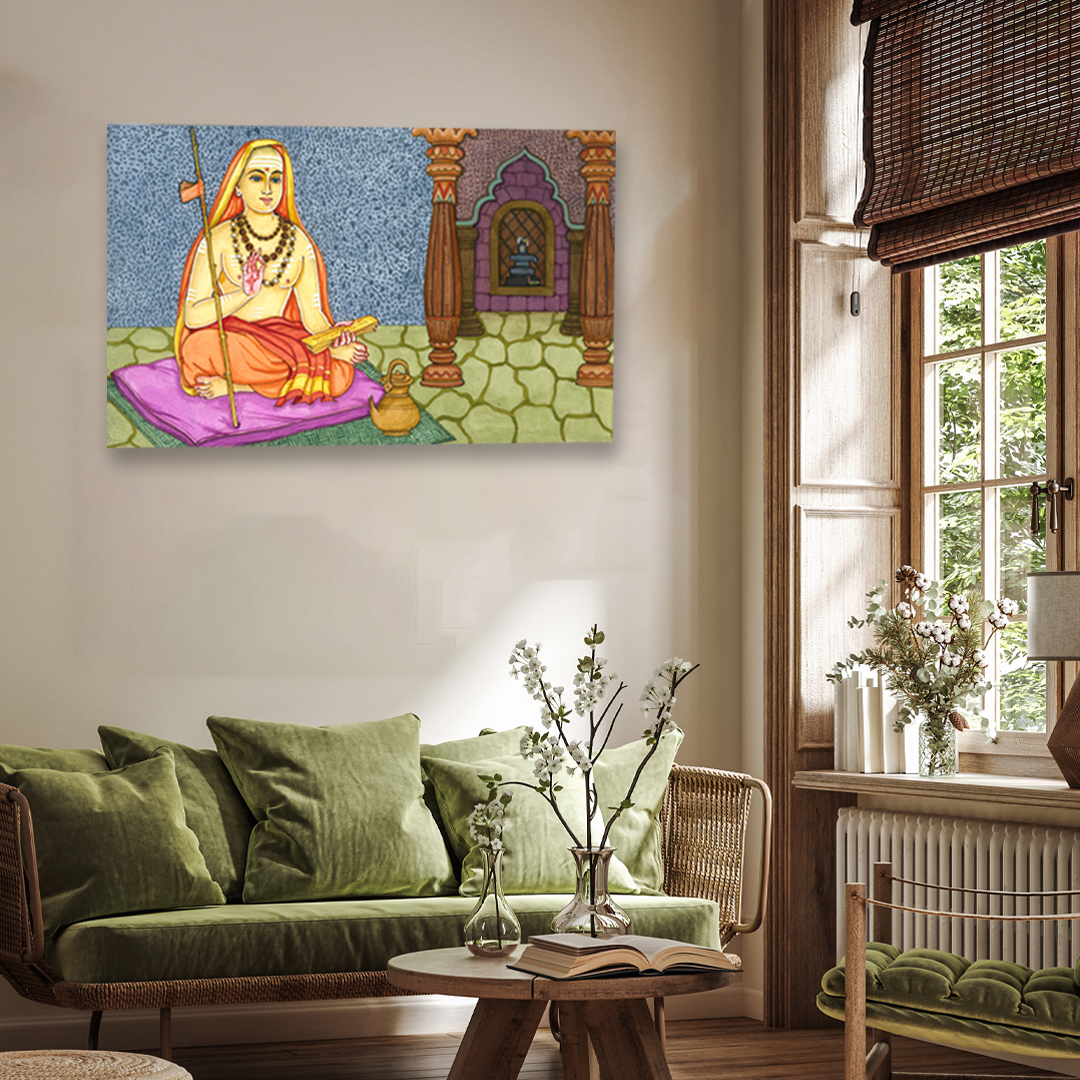 Adi Shankaracharya Painting 3 : 2 Horizontal Premium Wall Art Canvas by MeriDeewar