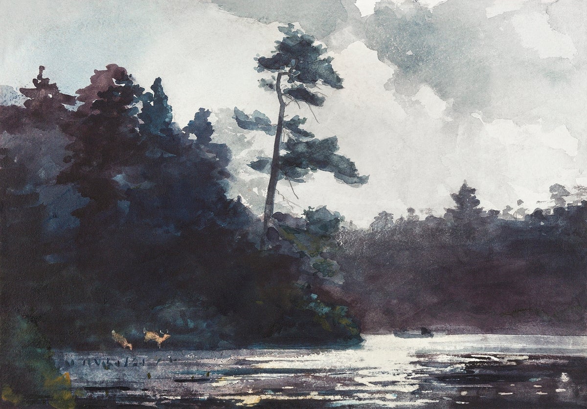 Adirondack Lake painting - Meri Deewar 3 : 2 Horizontal Premium Wall Art Canvas by MeriDeewar